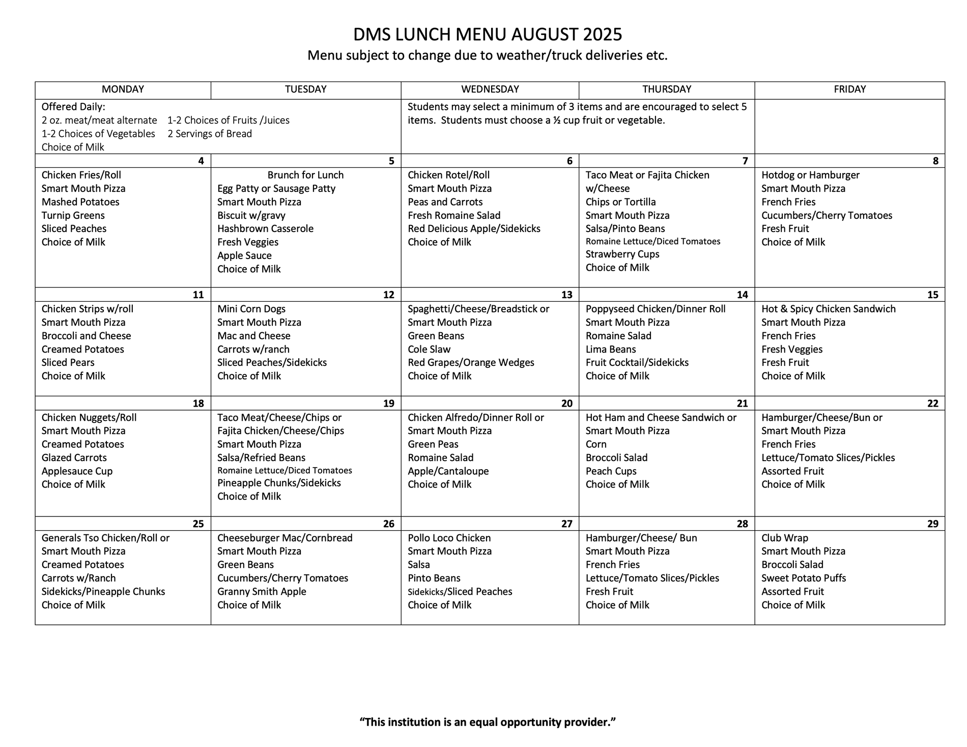 Lunch Menu