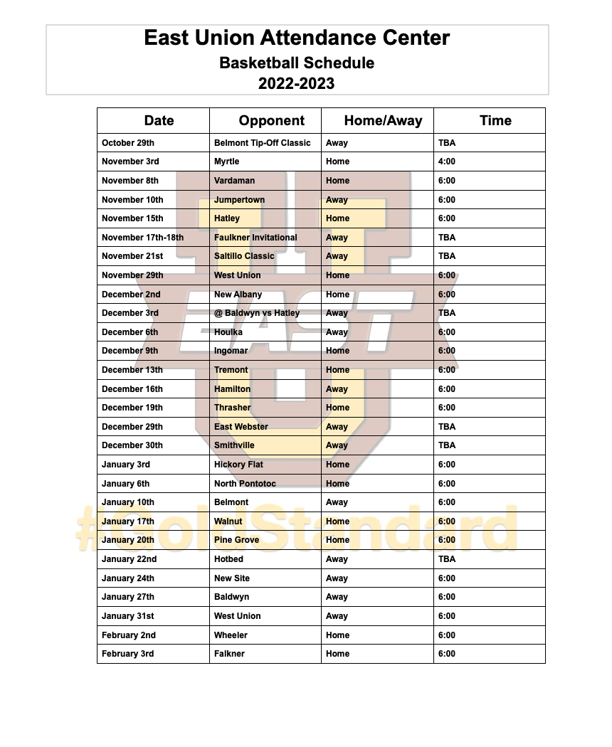 Basketball Schedule