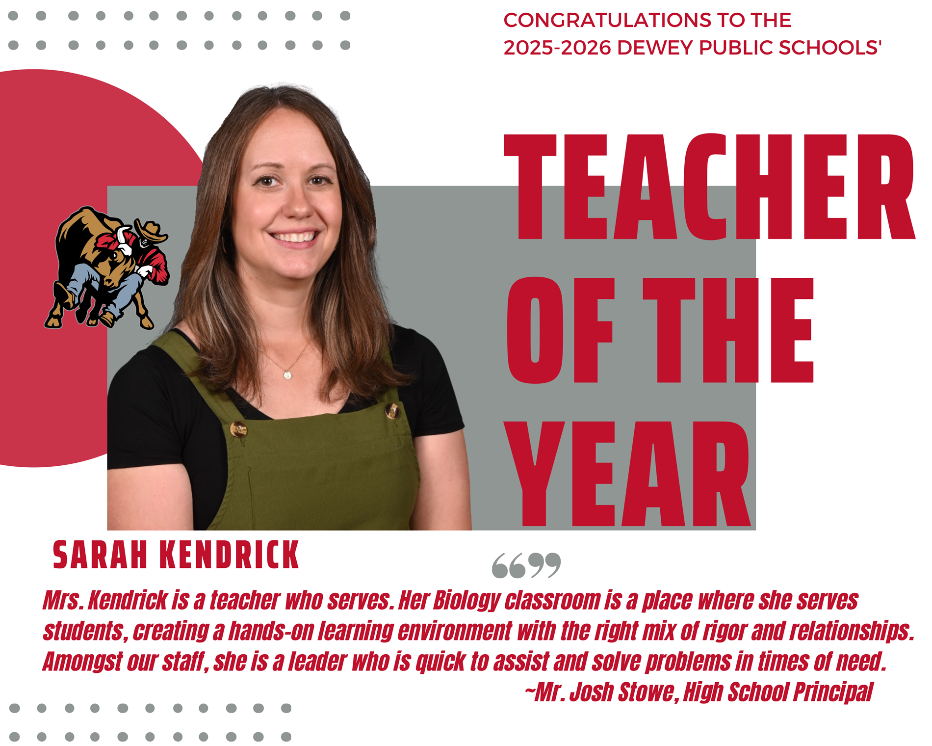 Sarah Kendrick Distict Teacher of the Year
