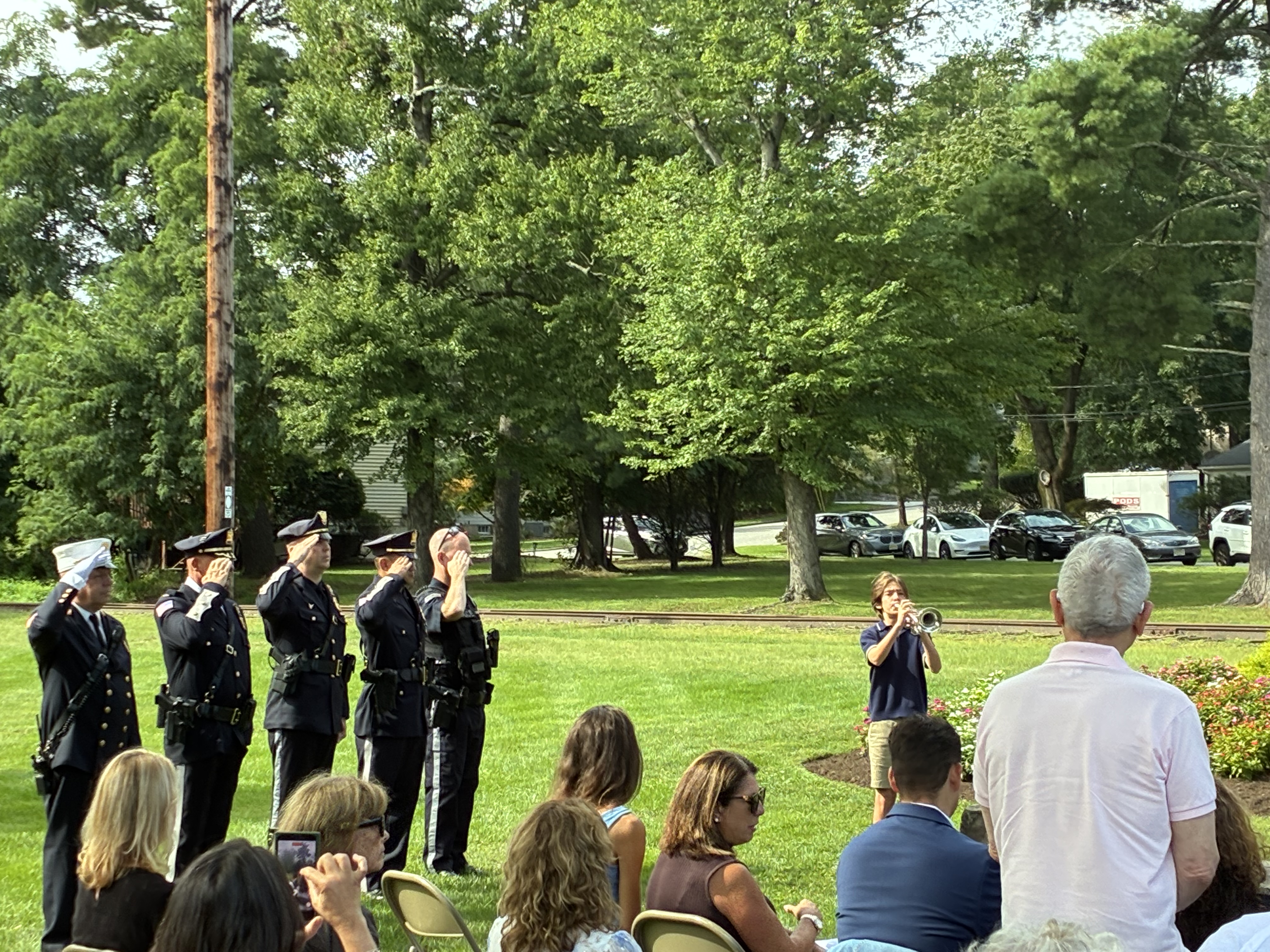 9/11 Ceremony at Demarest Duck Pond - Trumpet Player and audience