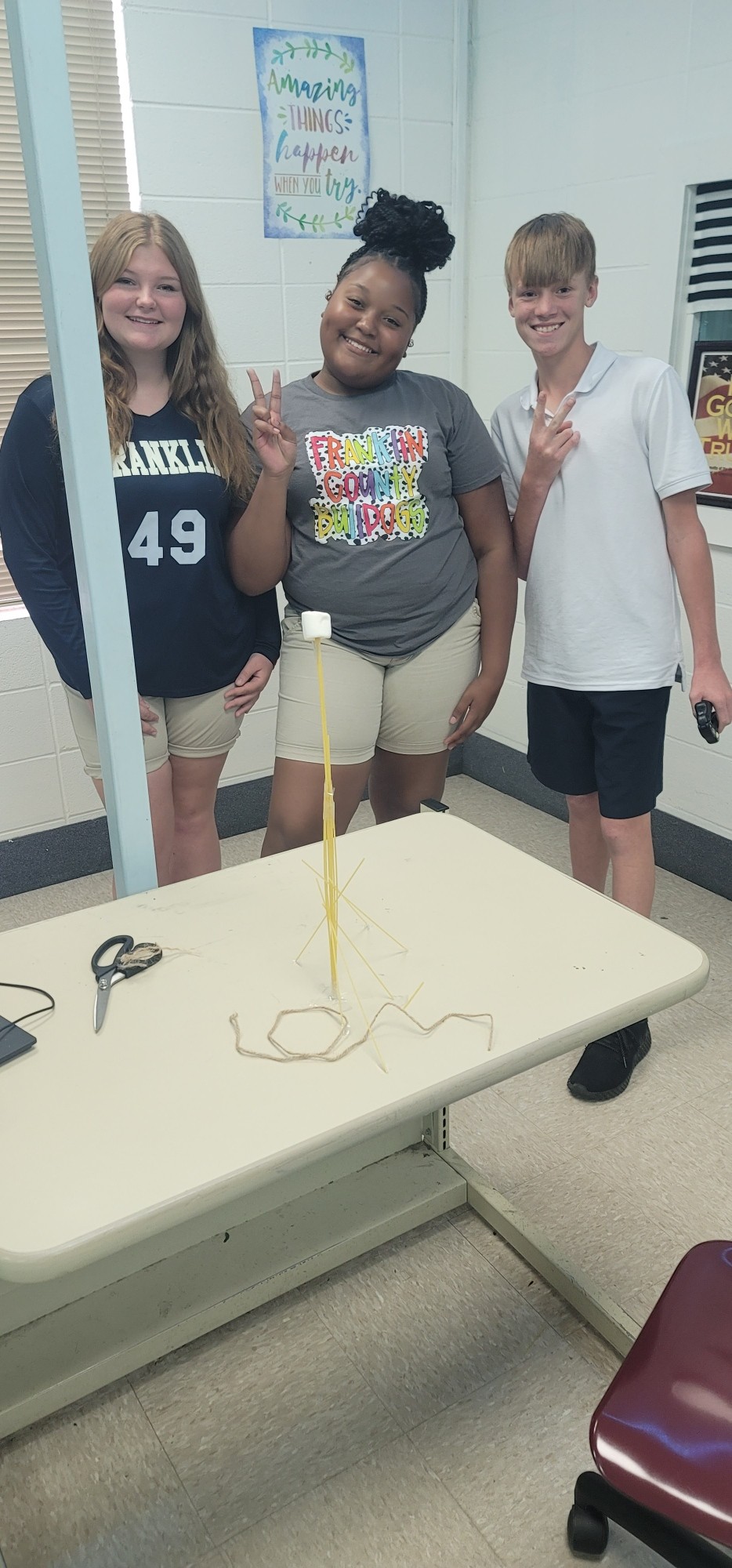 Cyber 1 Marshmallow Challenge - Winning architects with an 18 inch structure