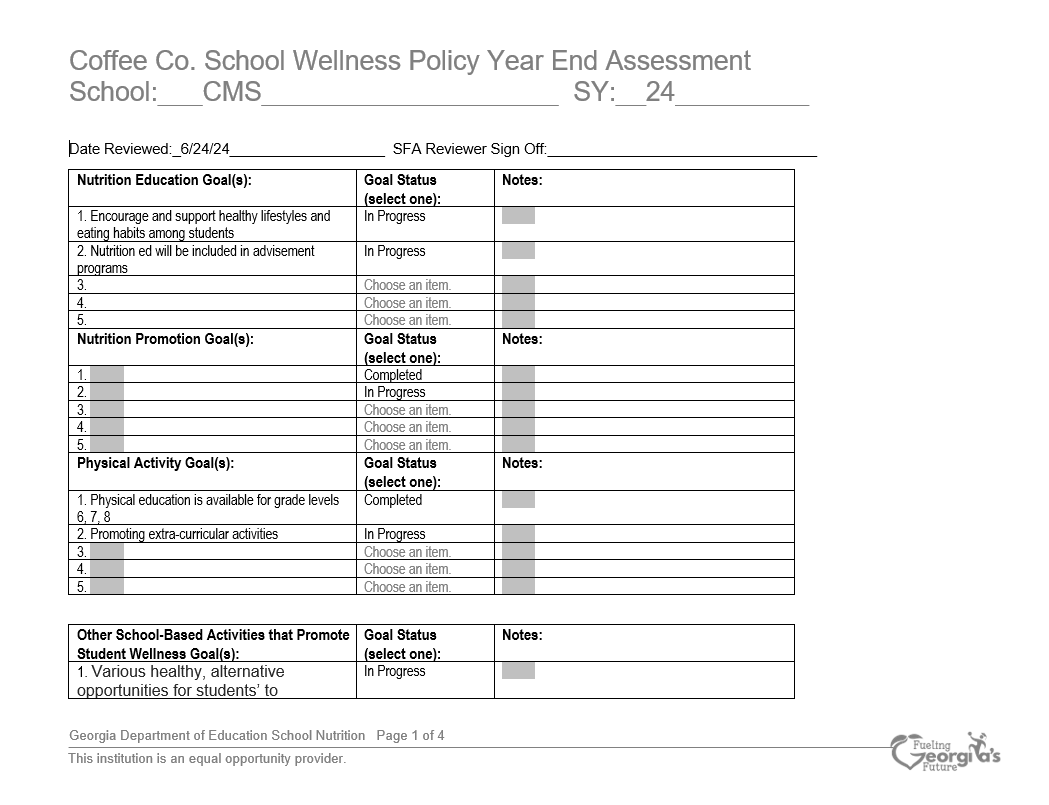 coffee county school wellness policy year end assessment; click image to lead to accessible Google link, PDF below. 