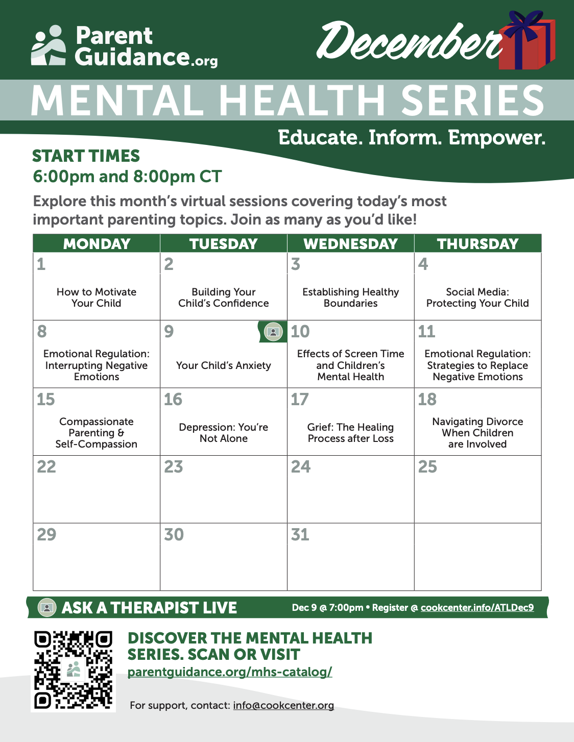 December 2025 Mental Health Calendar