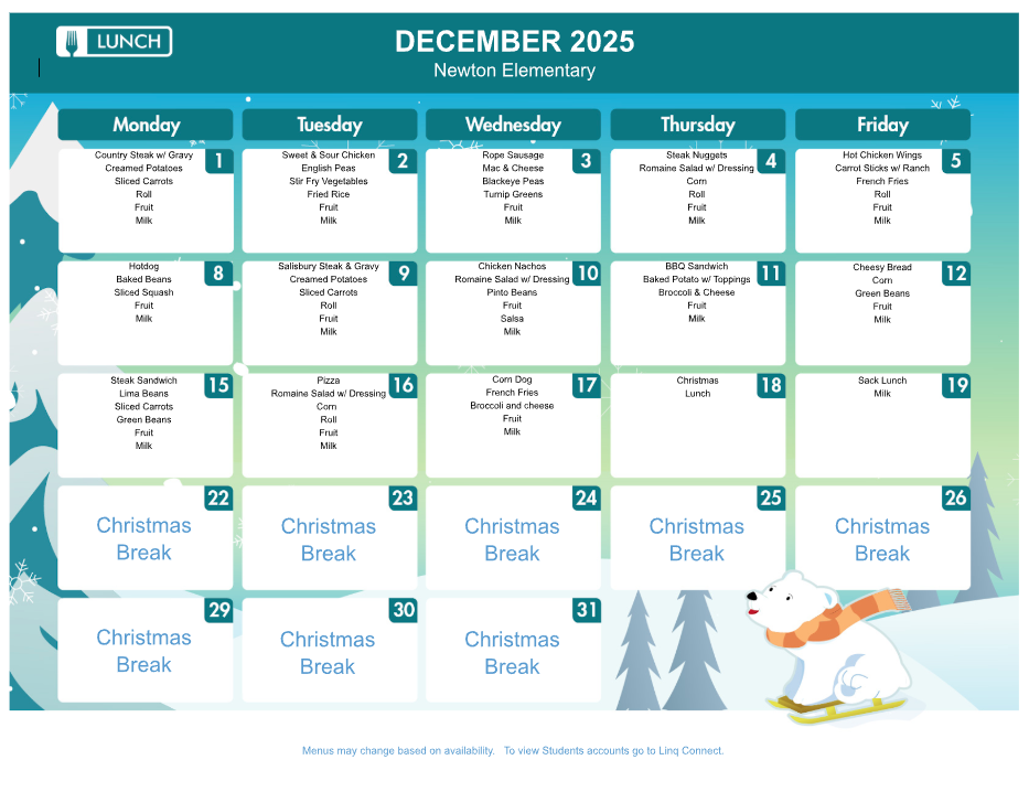 December Lunch Menu