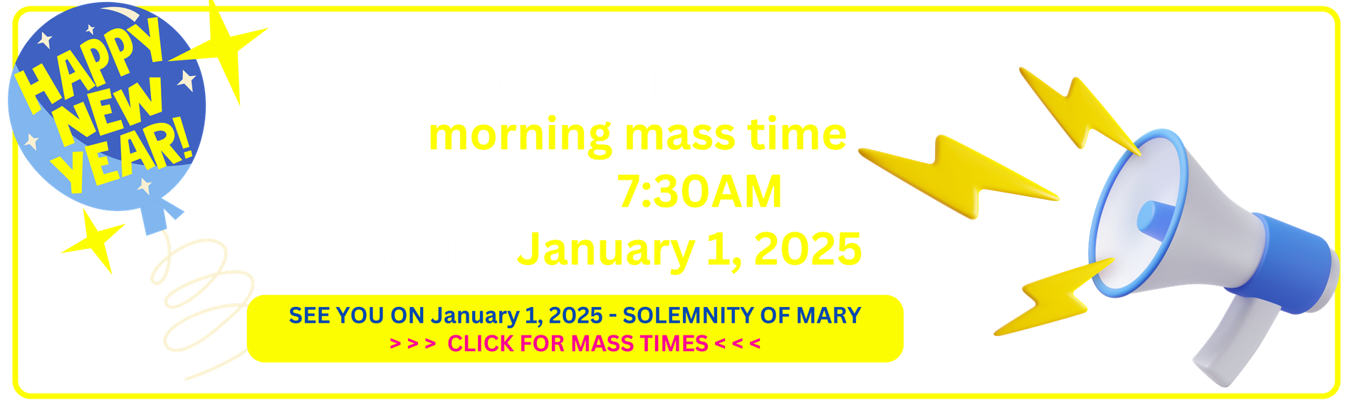 Morning Mass changes to 7:30 am beginning Jan 1