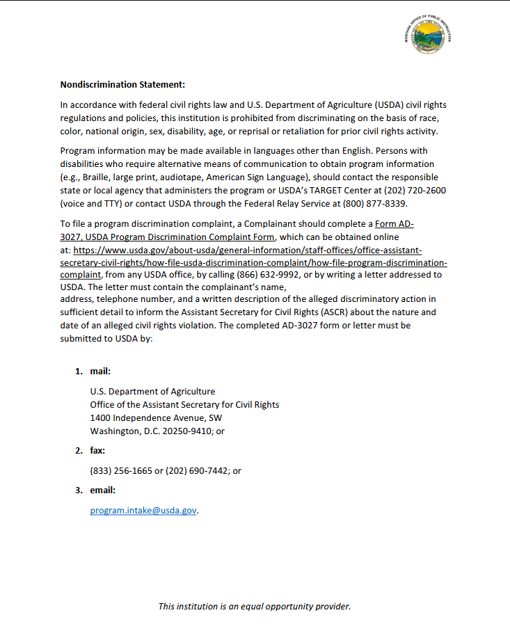 USDA Non-Discrimination Form