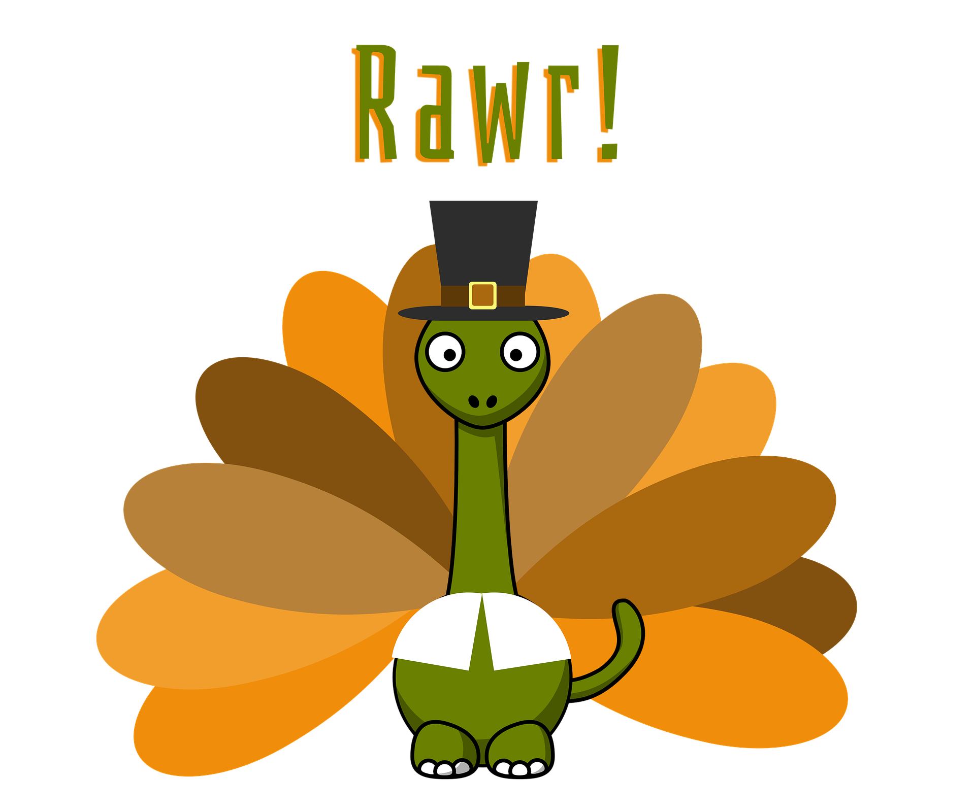 cute cartoon long necked dinosaur dressed up as a thanksgiving turkey
