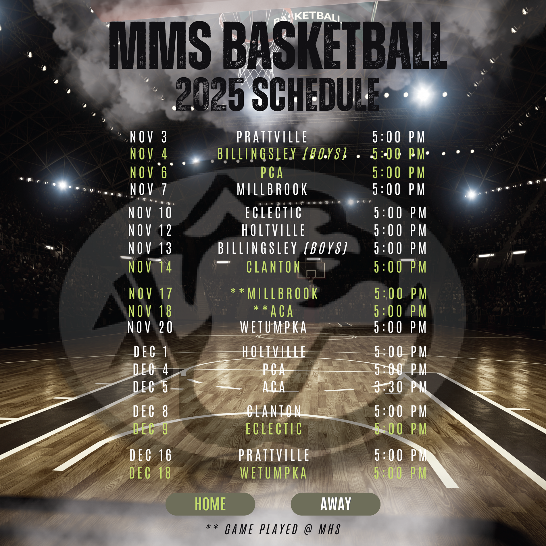 MMS Basketball Schedule 2025