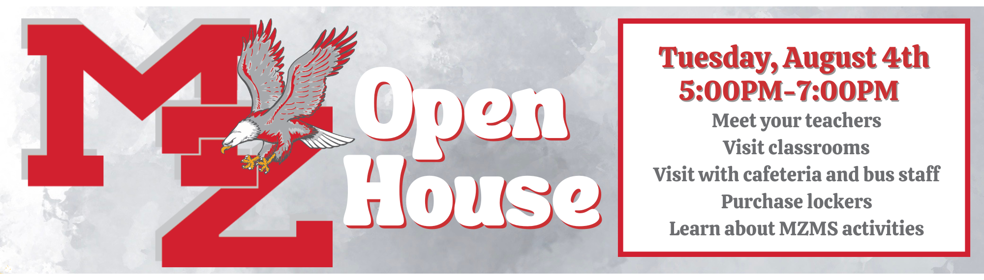 2026-2027 Open House Date Announced, Tuesday August 4th from 5:00 pm-7:oo pm