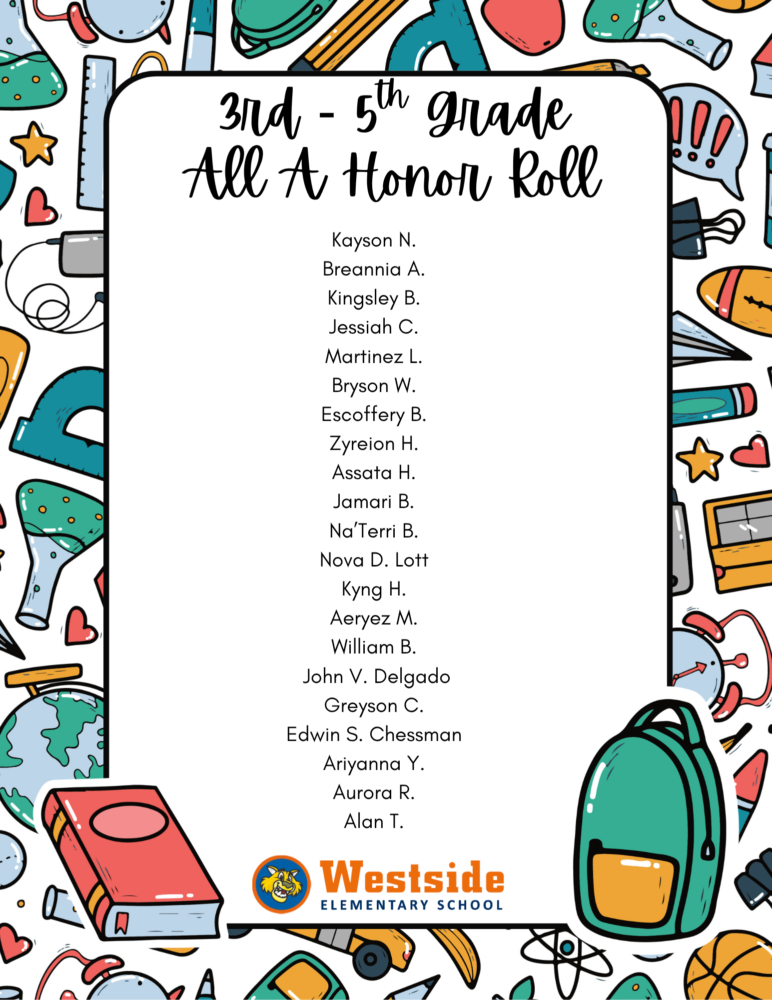 Third - Fifth Honor Roll