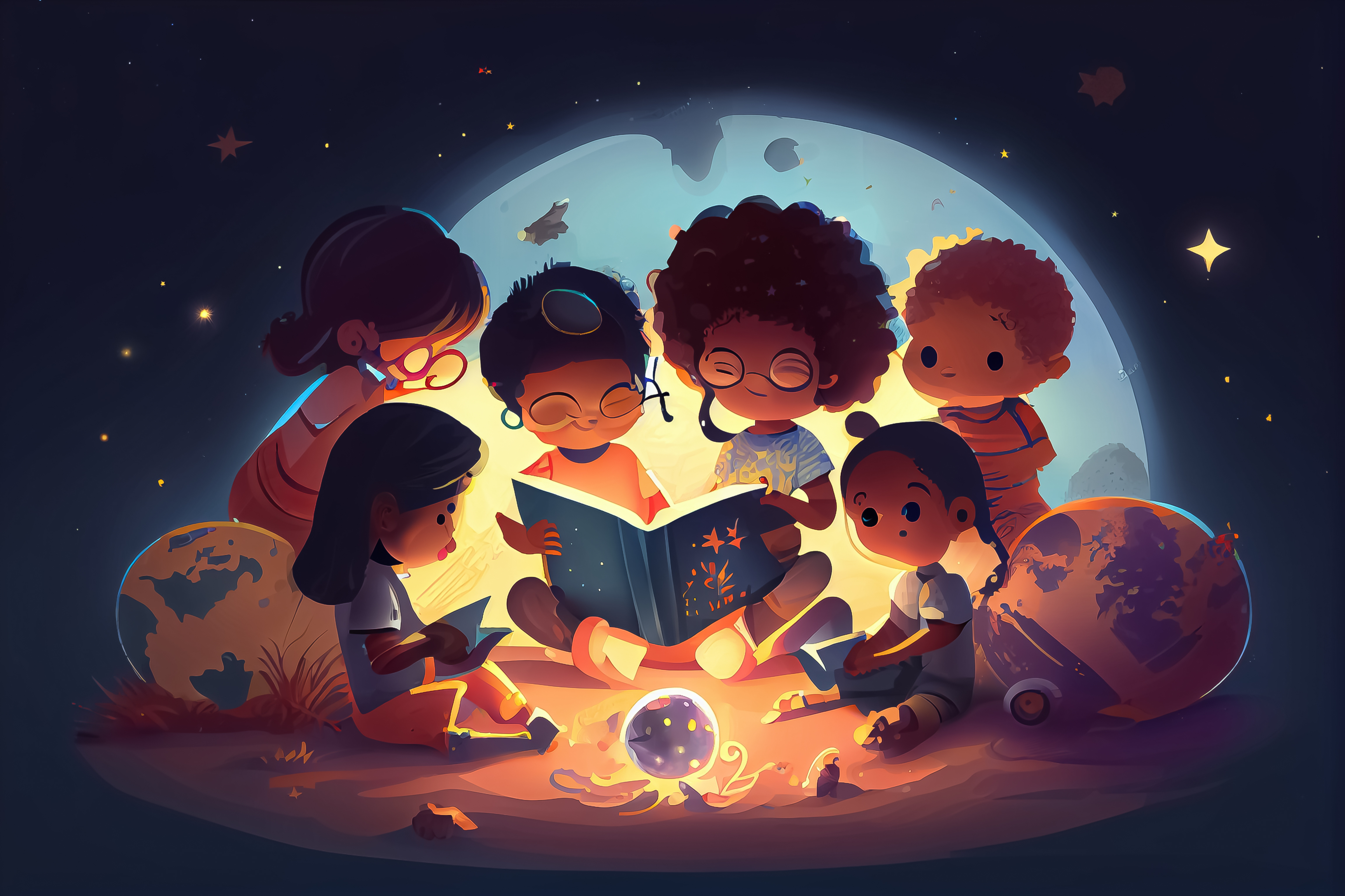 Kids reading a magic book