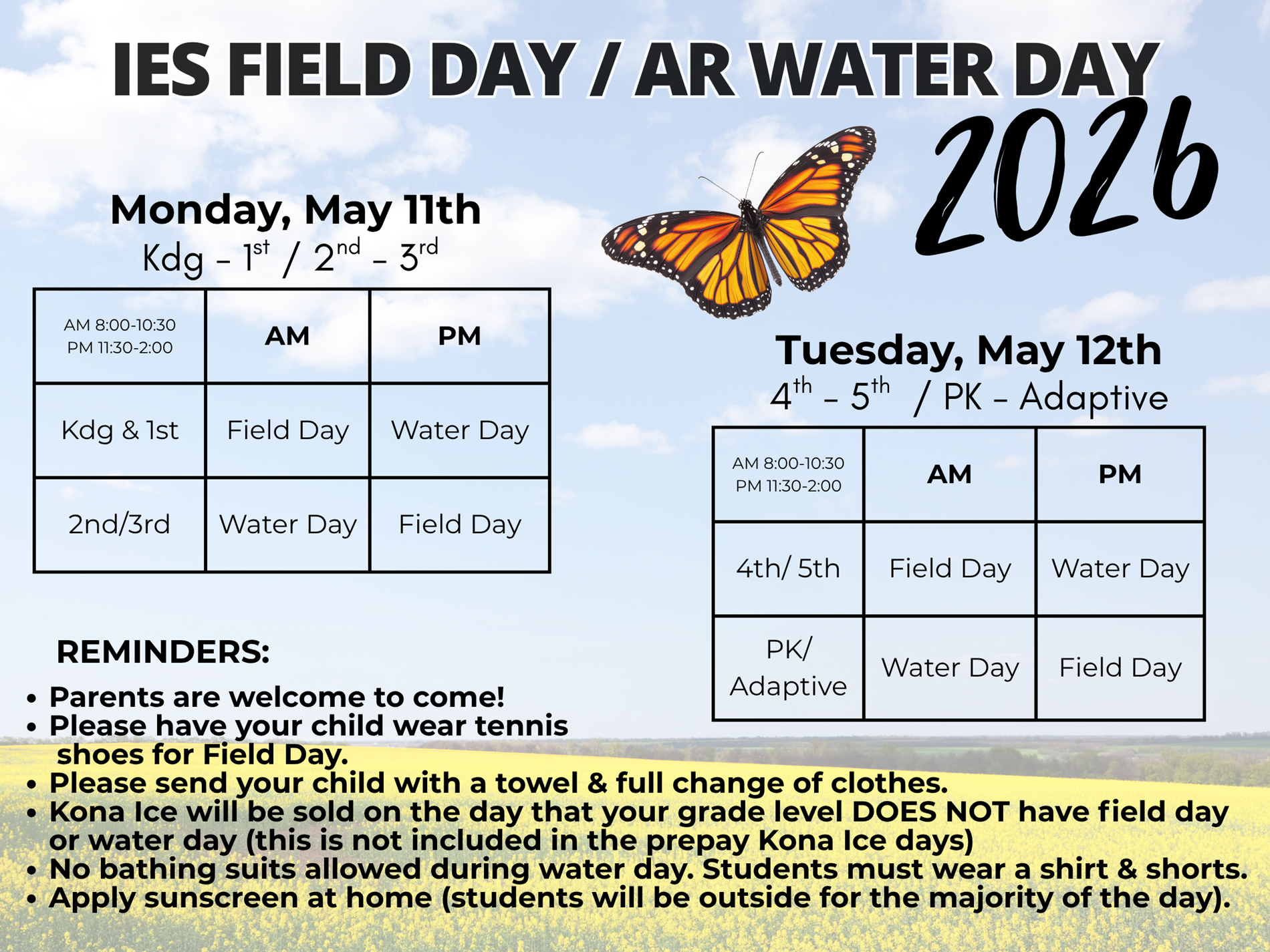 field day and ar water day schedule