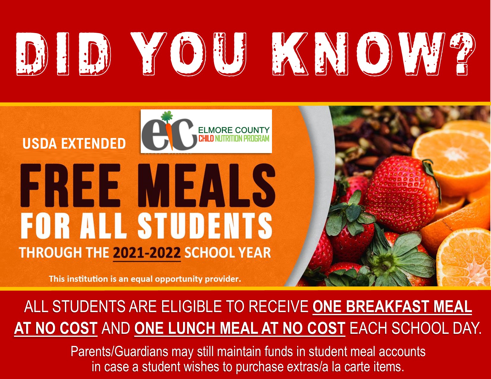 Free Meals through the end of the 20-21 School Year!