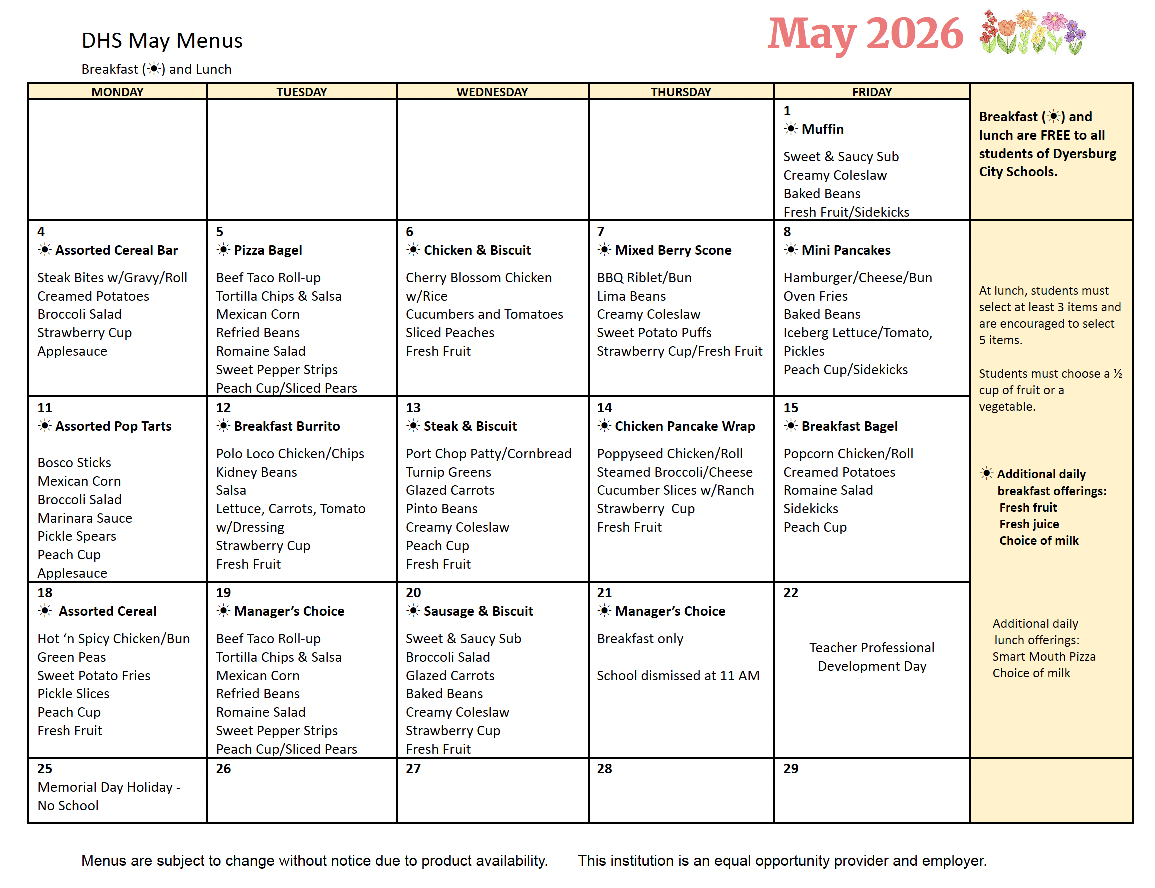 DHS Menu