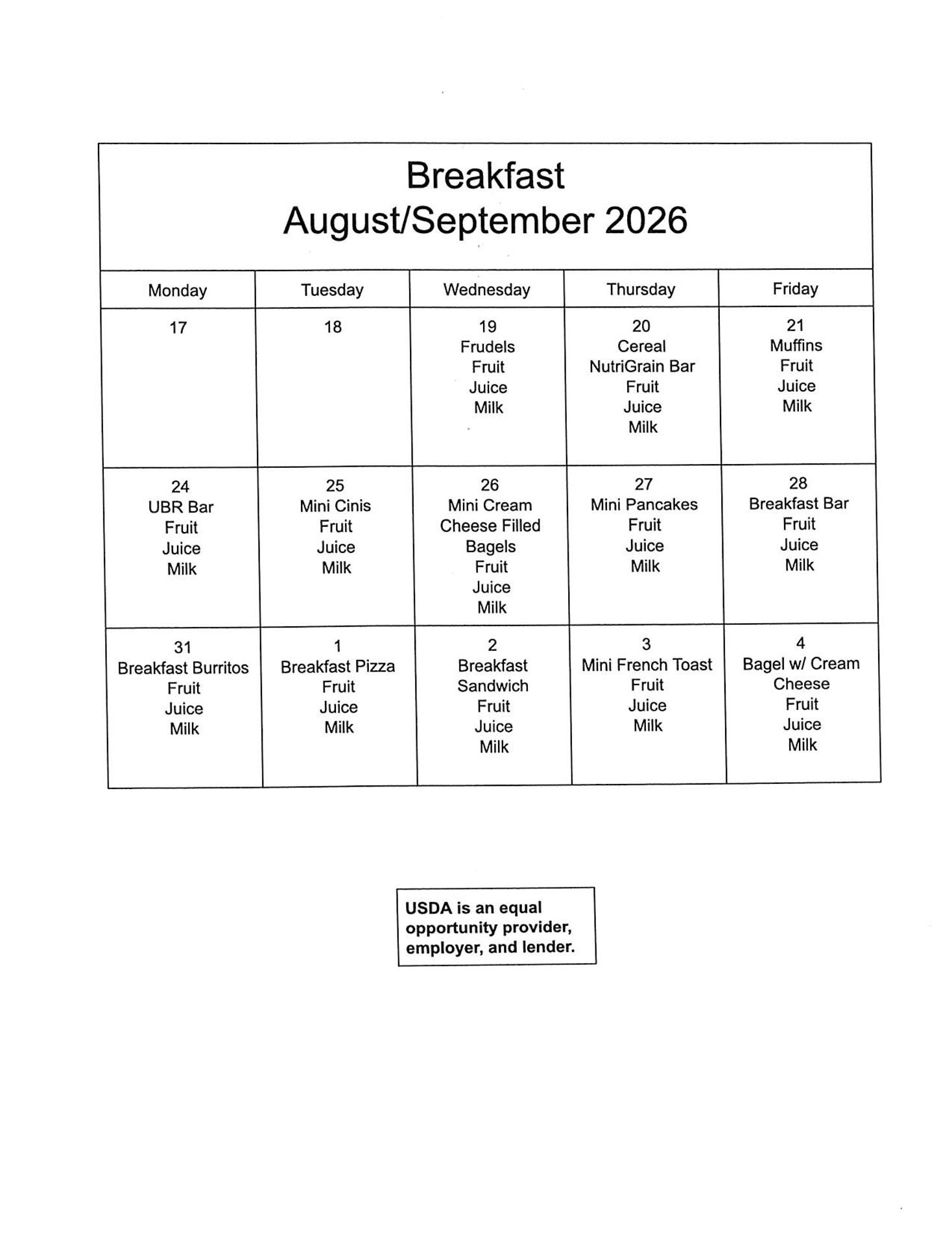 Breakfast Menu