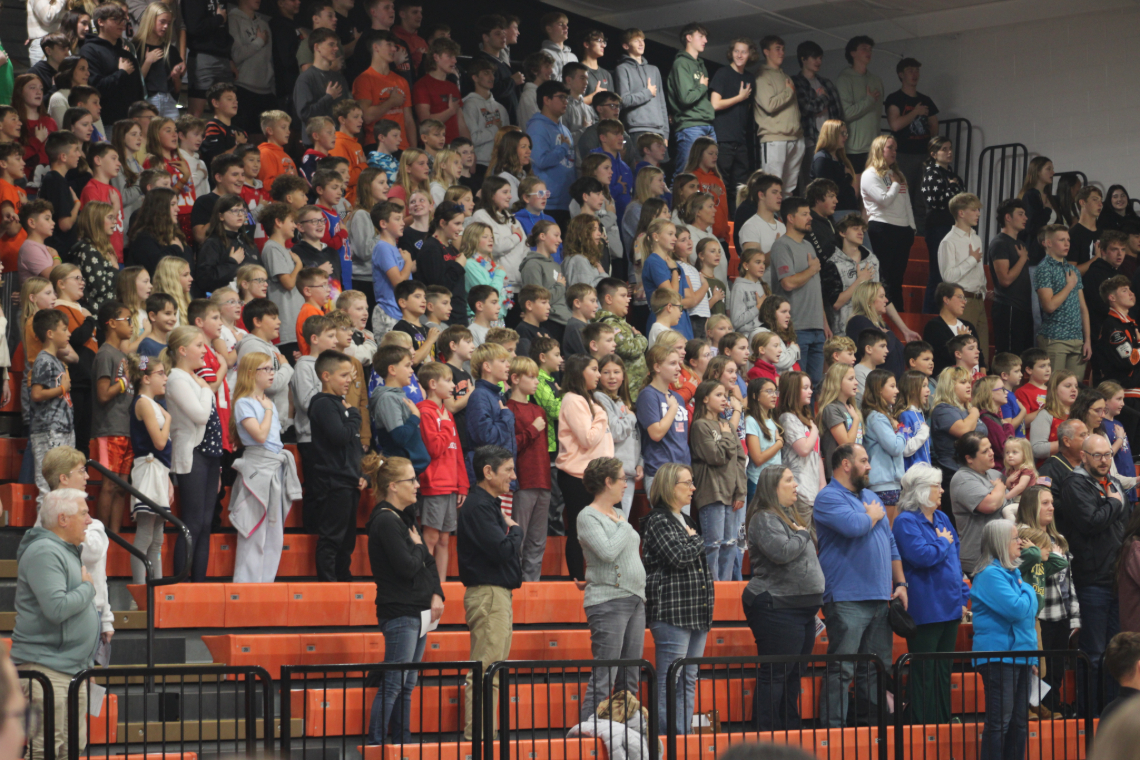 students at veterans day assembly