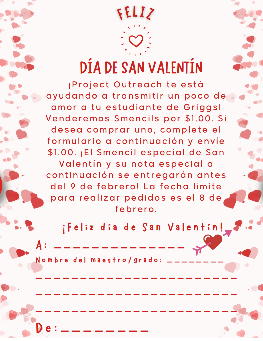 Project OutReach Valentine Smencil Fundraiser in Spanish