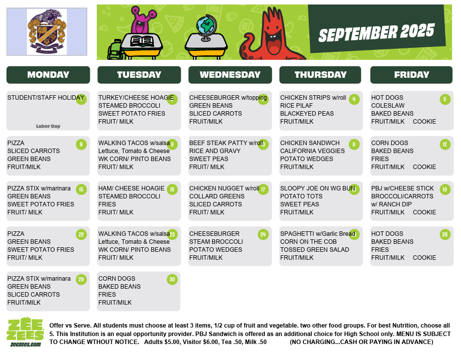 Lunch Menu September
