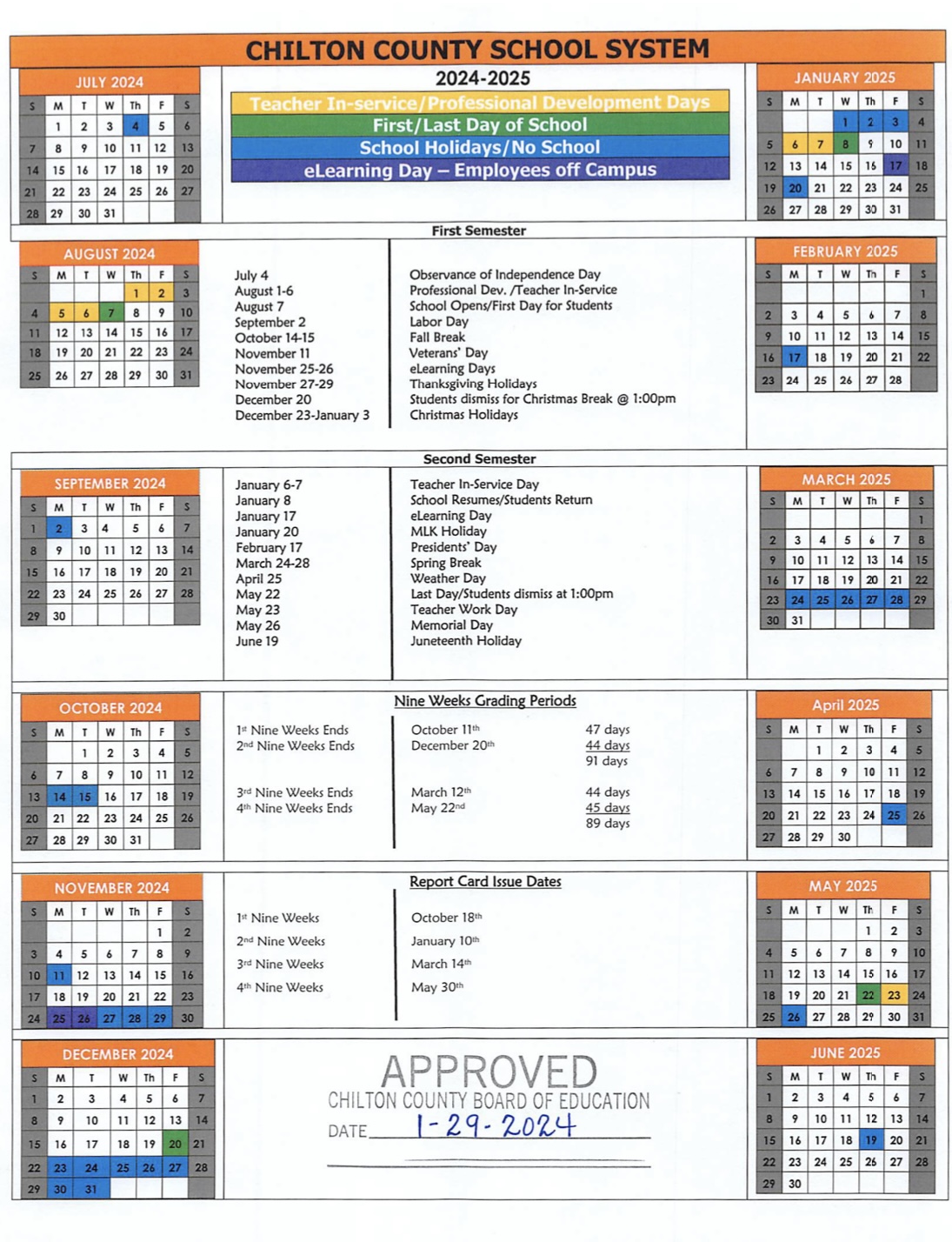 2024-2025 Chilton County Schools Calendar