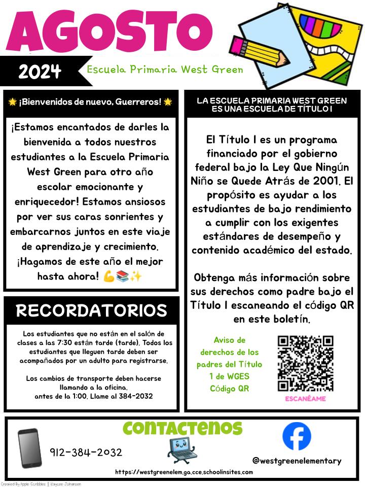 AUGUST 2024 SCHOOL NEWSLETTER (SPANISH)