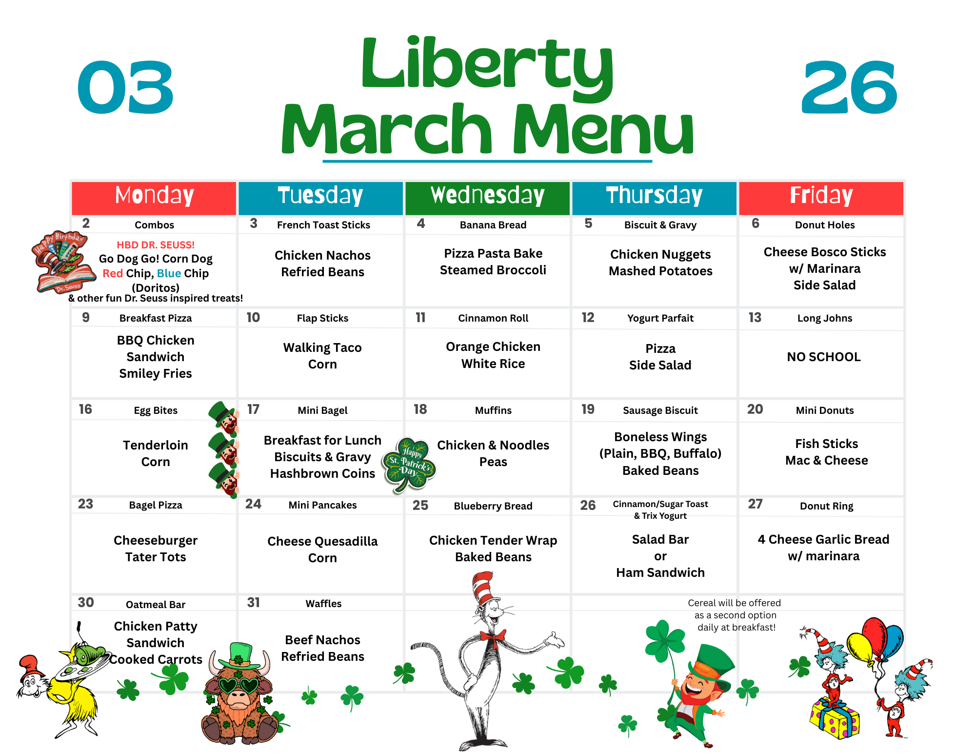 March 2026 Menu