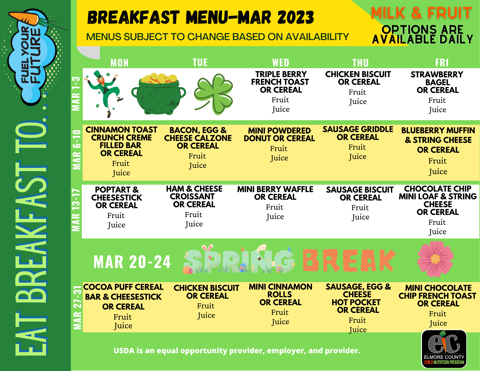 March 2023 Breakfast Menu