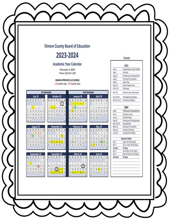 Elmore county BOE approved calendar