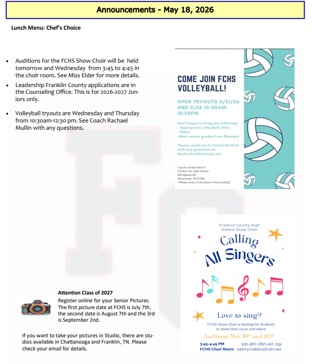 Announcement Sheet