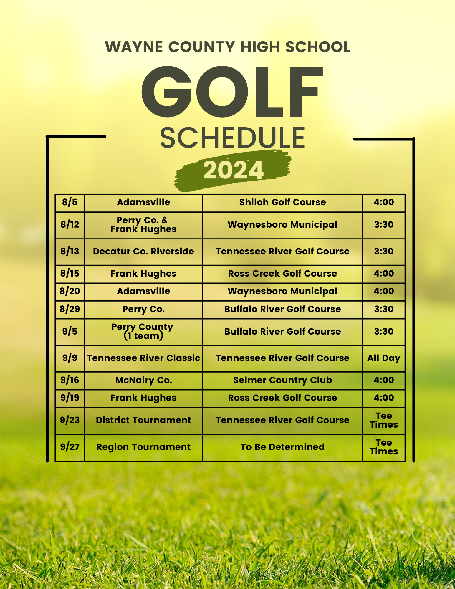 Golf Schedule