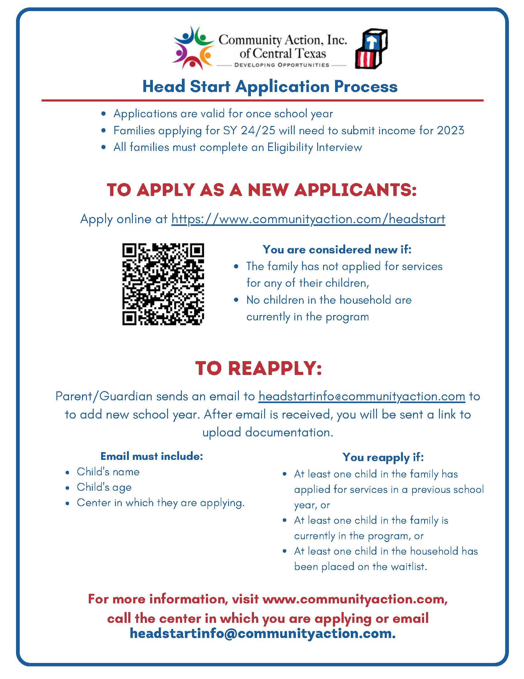 Head Start Annual Application Process 2024-2025