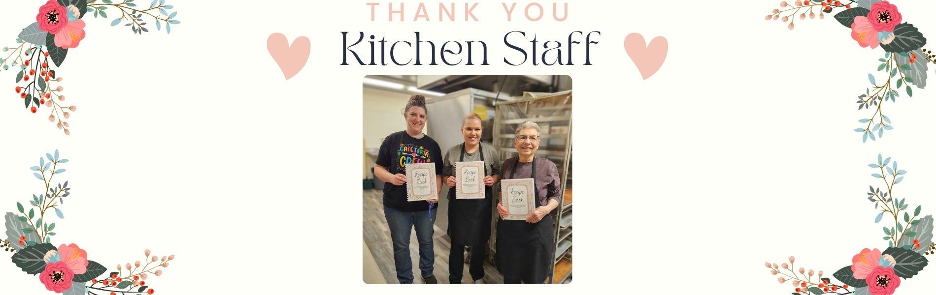 images of staff with recipe books in kitchen