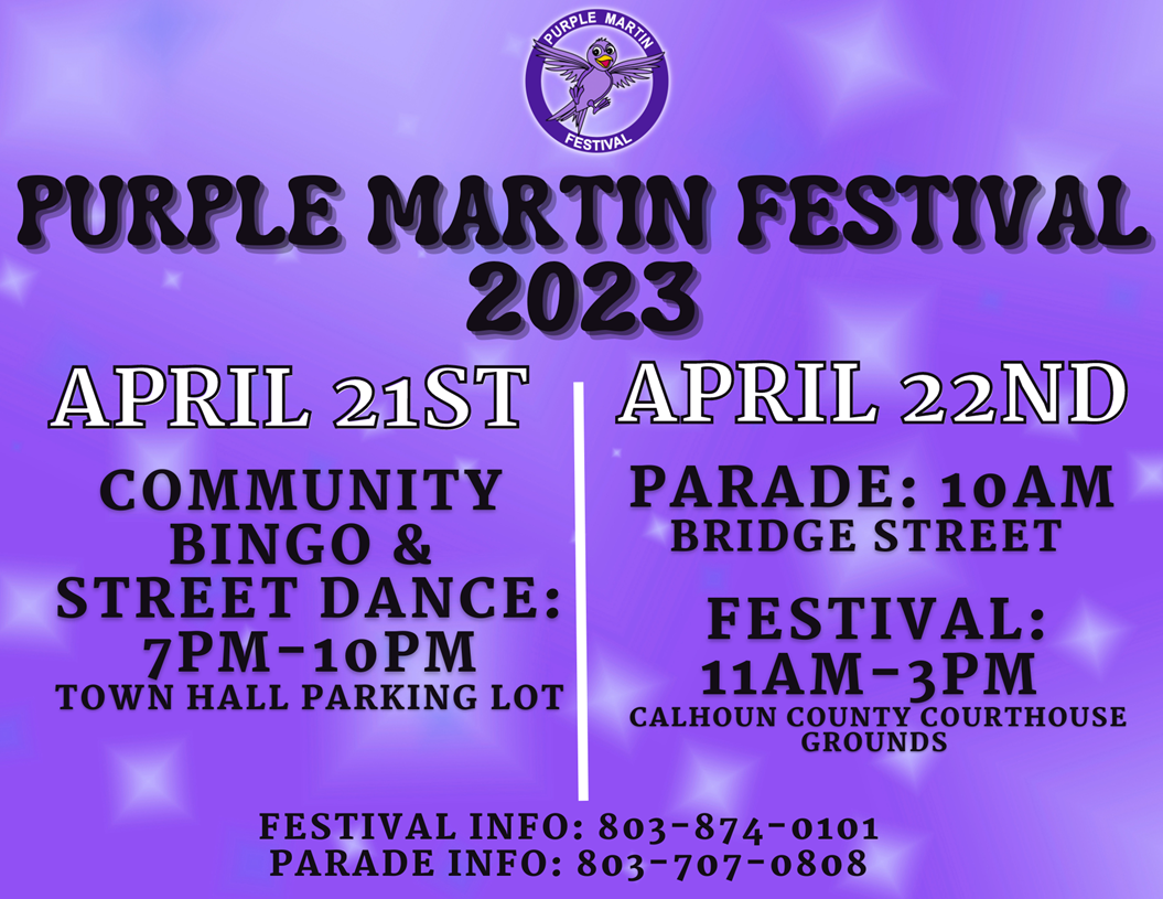 Purple Martin Festival April 21st and 22nd.