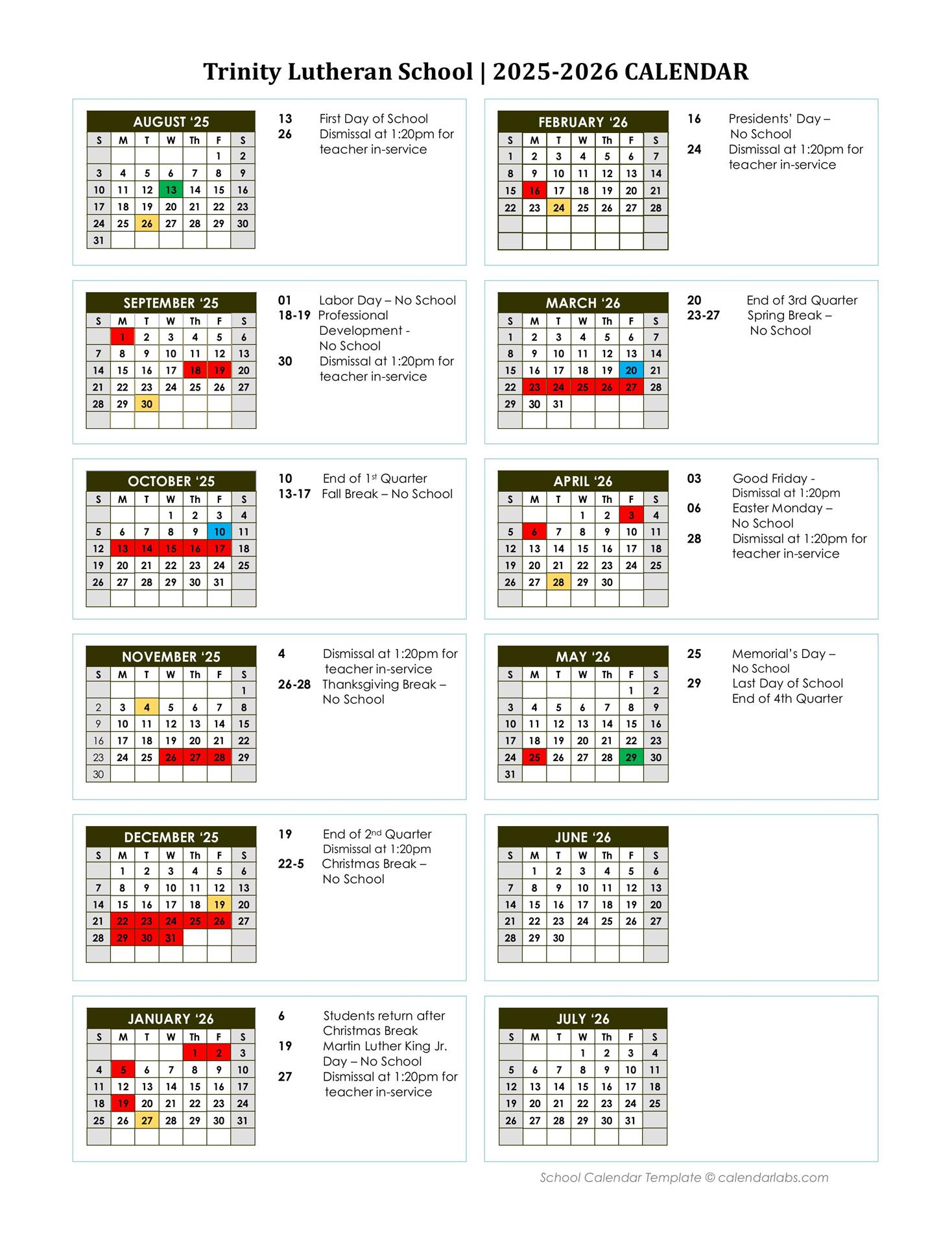 2025-2026 School Calendar