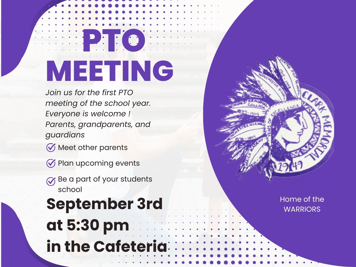 PTO Meeting - join us for the first PTO meeting of the school year. Everyone is welcome - Parents, grandparents, guardians. Meet other parents - Plan upcoming events - be a part of your students school. Spetember 3rd, 2024 at 5:30 pm in the CMS Cafeteria.