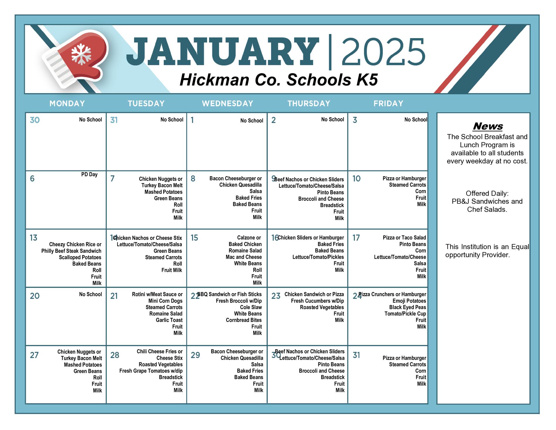 Lunch menus for the elementary & intermediate schools