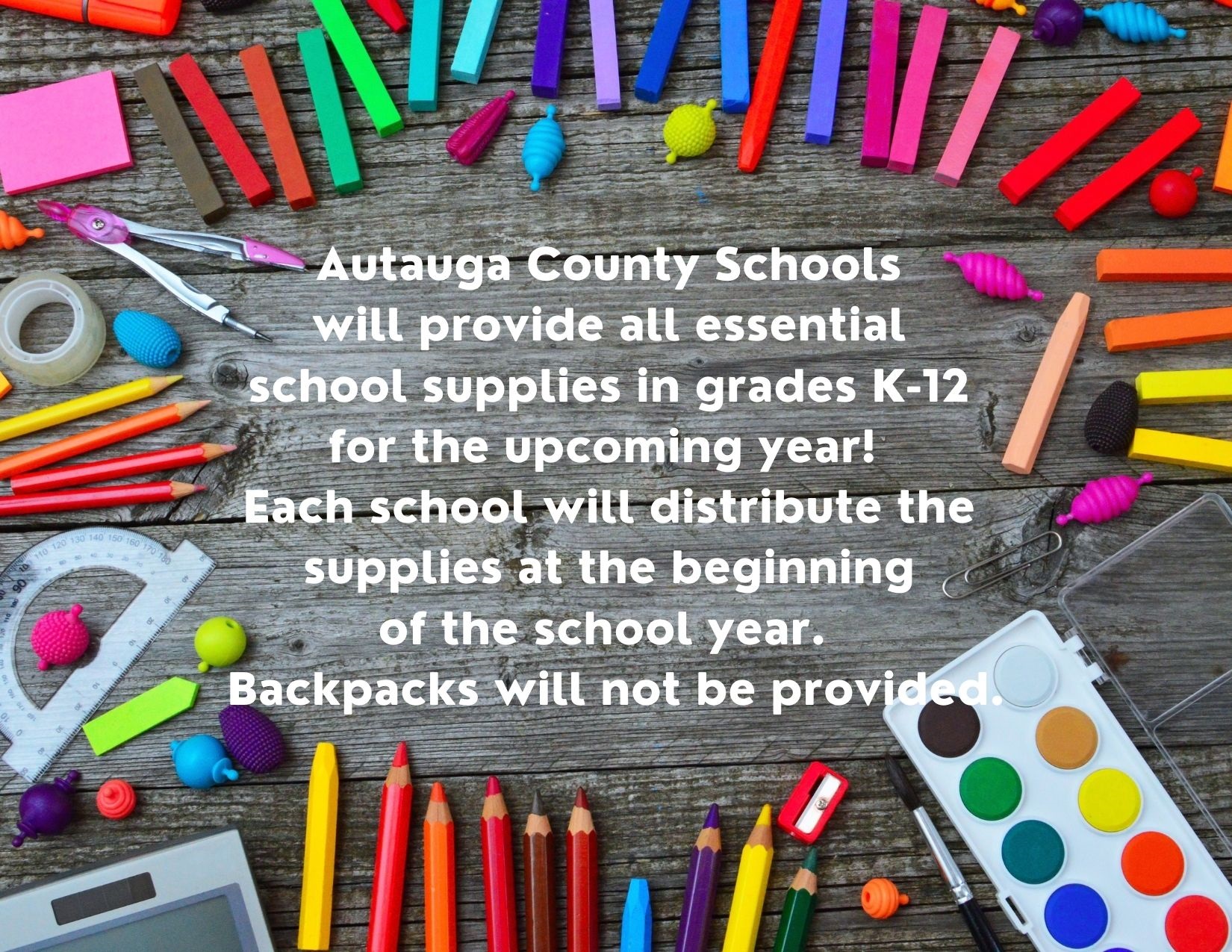 School supplies provided for the 2022-2023 school year