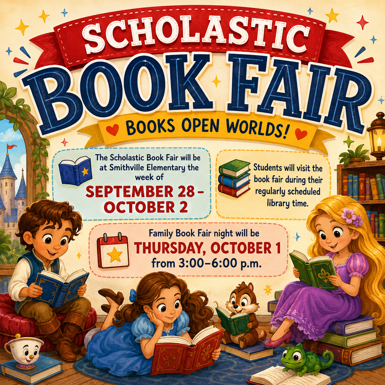 book fair September 28-October 2, family night October 1 from 3-6 p.m.