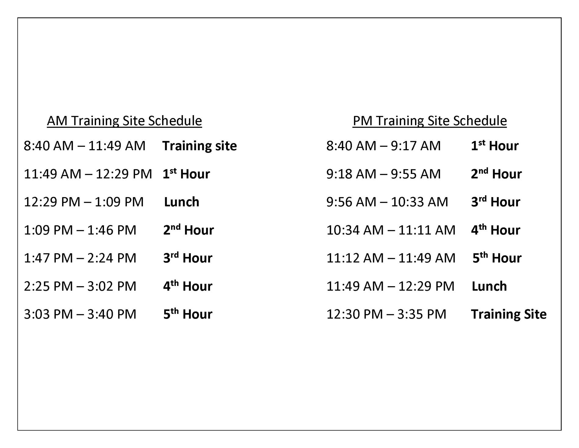 An image listing the bell schedule for Macomb Academy. 