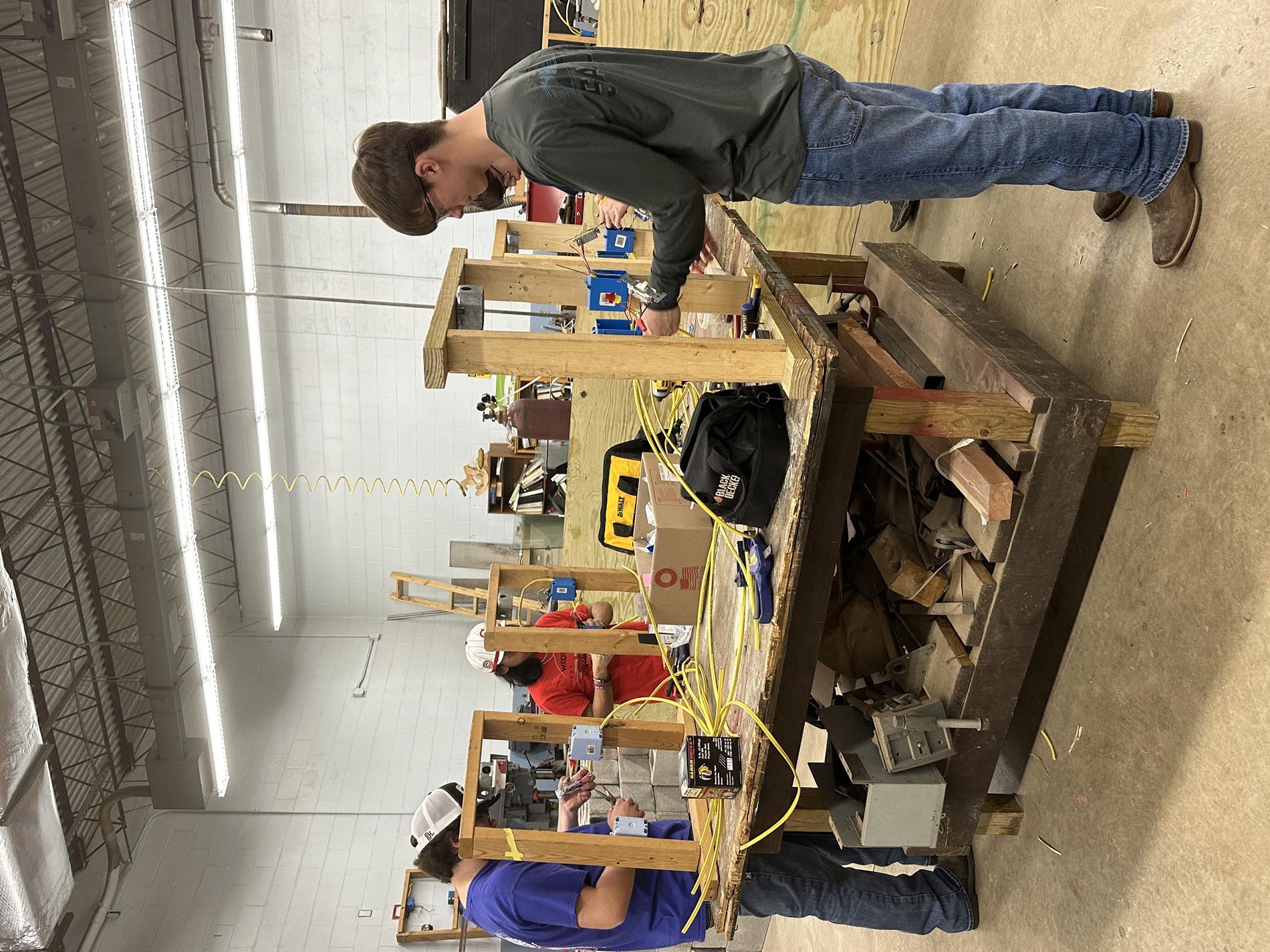 Students working on a carpentry project
