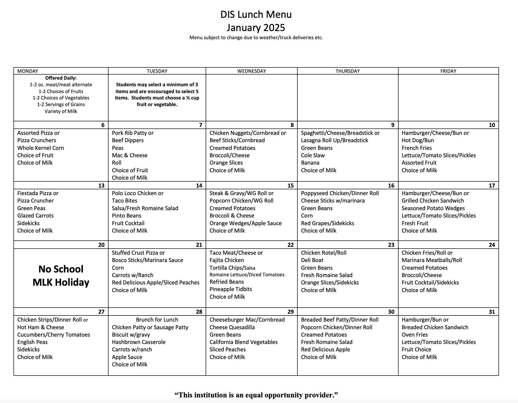 Lunch Menu