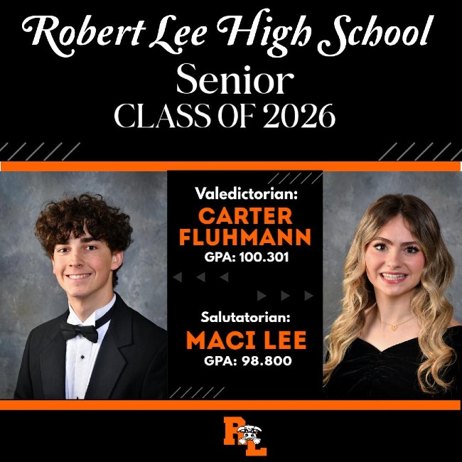 2026 Senior Valedictorian & Salutatorian: Carter Fluhmann & Maci Lee 