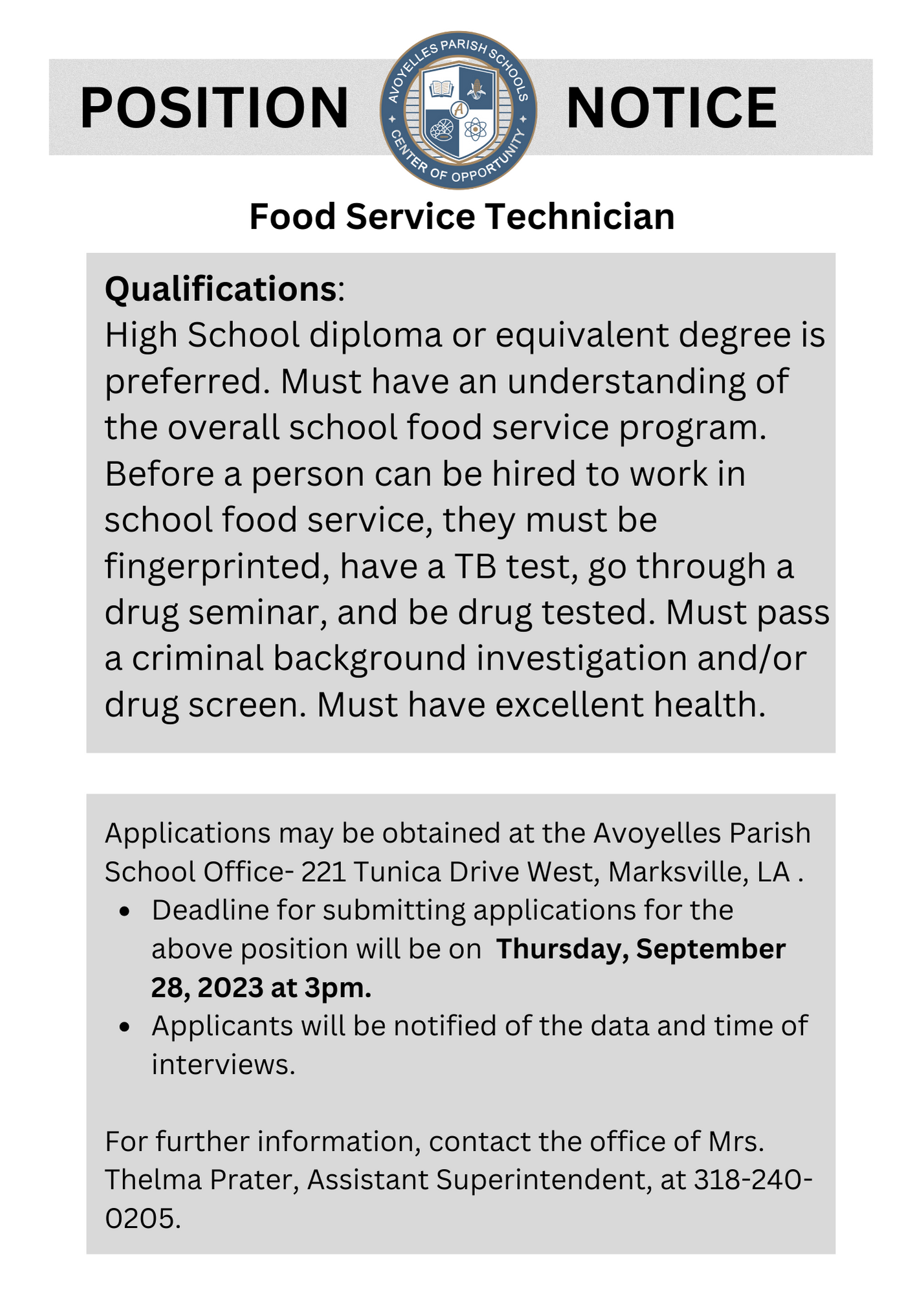 Food Service Technician Job Vacancy