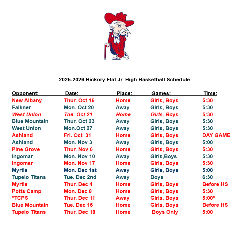 JH Basketball schedule