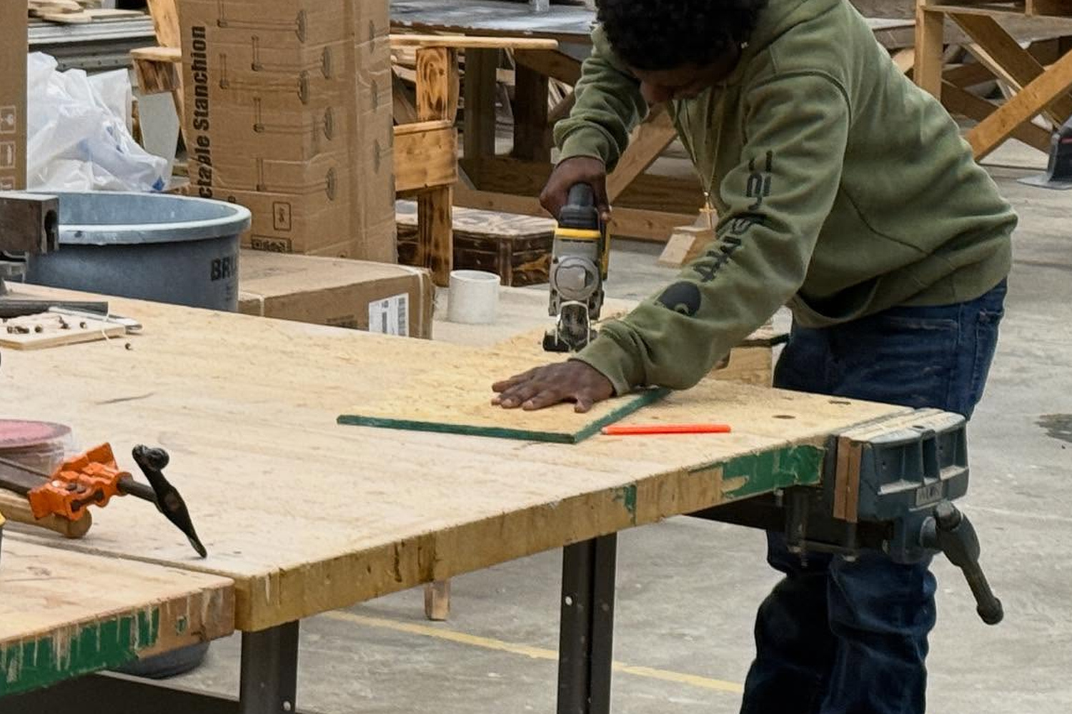 West Point Career and Technology Center student completing a hands-on construction project