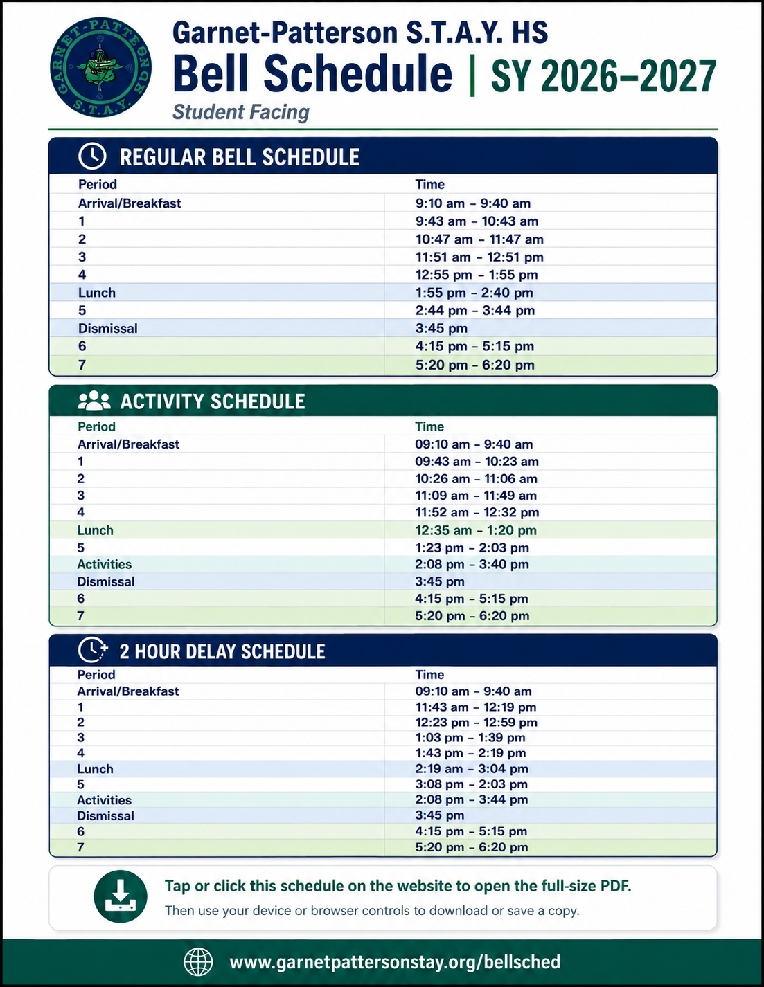GPS Schedule SY 2026-2027