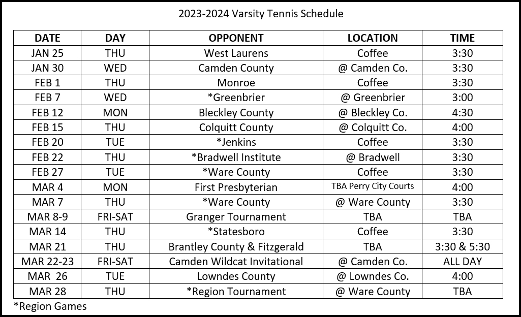 2024 CHS Varsity Tennis Schedule