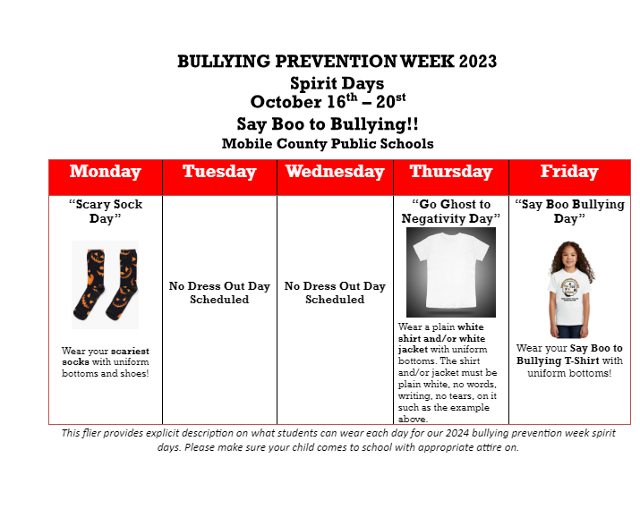 2023 Bullying Prevention Week Spirit Dress Out Days