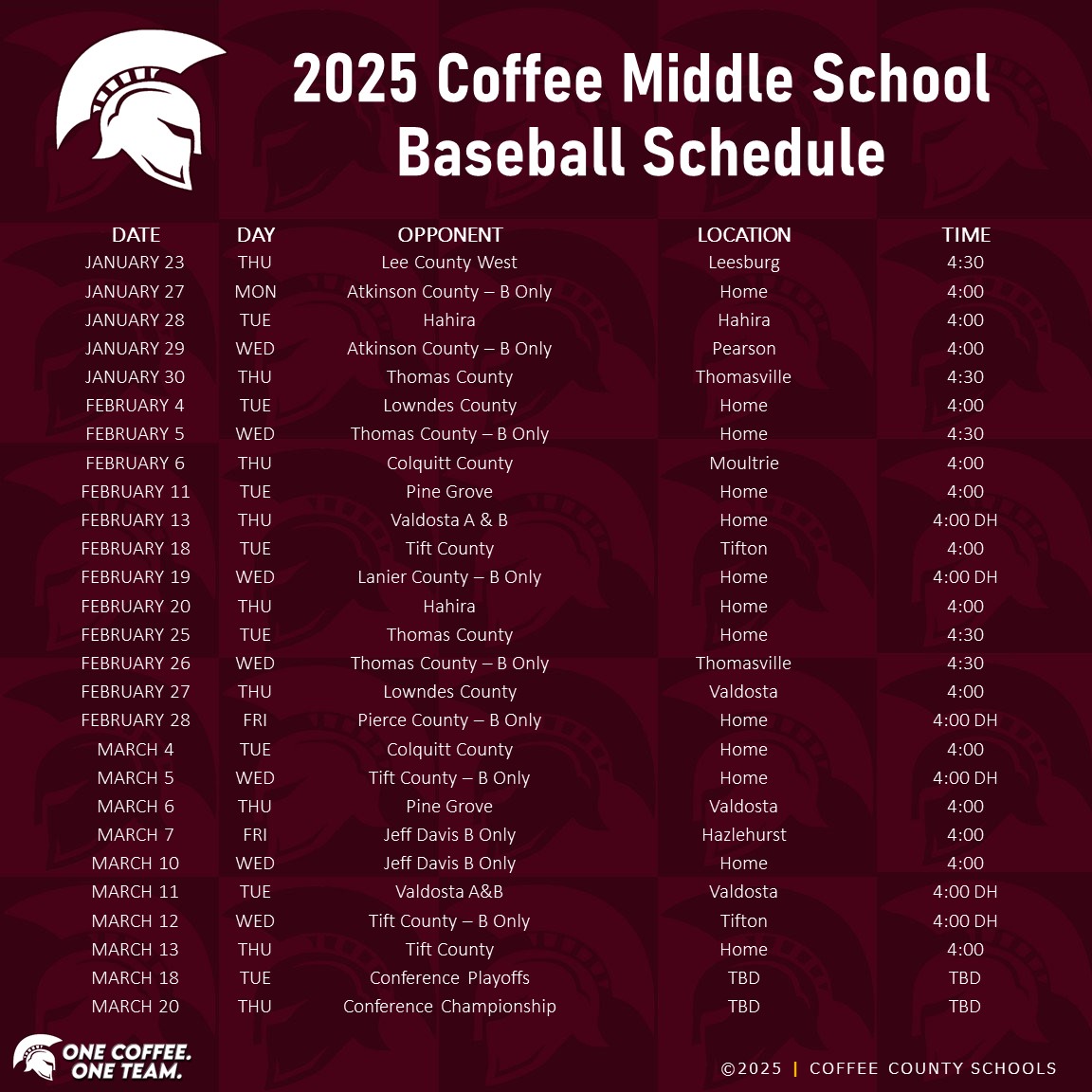 2025 CMS Baseball Schedule