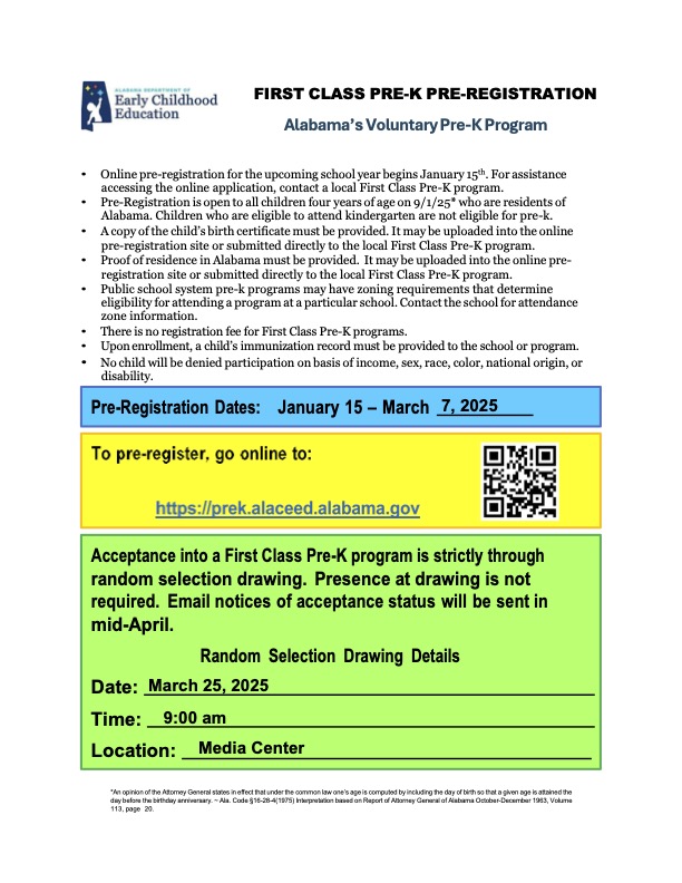 Pre kindergarten Registration information