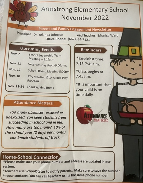 Armstrong Elementary School November 2022 Parent and Family Engagement Newletter